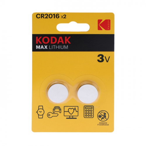 Батарейка литиевая Kodak, CR2016-2BL, 3В, блистер, 2 шт.