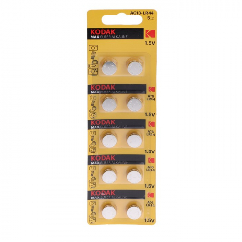Батарейка алкалиновая Kodak, AG13 (G13, 357, LR1154, LR44)-10BL, 1.5В, блистер, 10 шт.