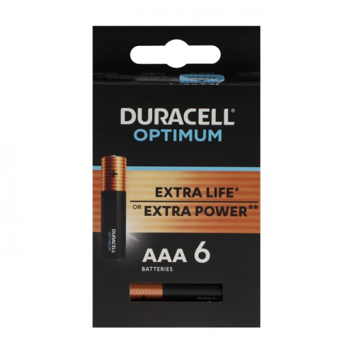 Батарейка алкалиновая Duracell OPTIMUM, AAA, LR03-6BL, 1.5В, блистер, 6 шт.