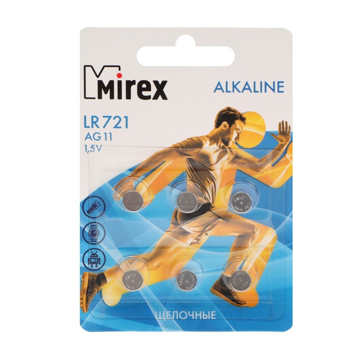 Батарейка алкалиновая Mirex, LR721, AG11, 1.5В, блистер, 6 шт