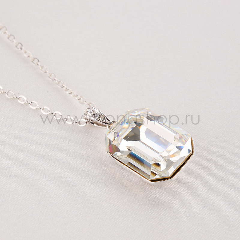 Кулон Бриллиантовый цвет с кристаллом Swarovski, покрытие - родий