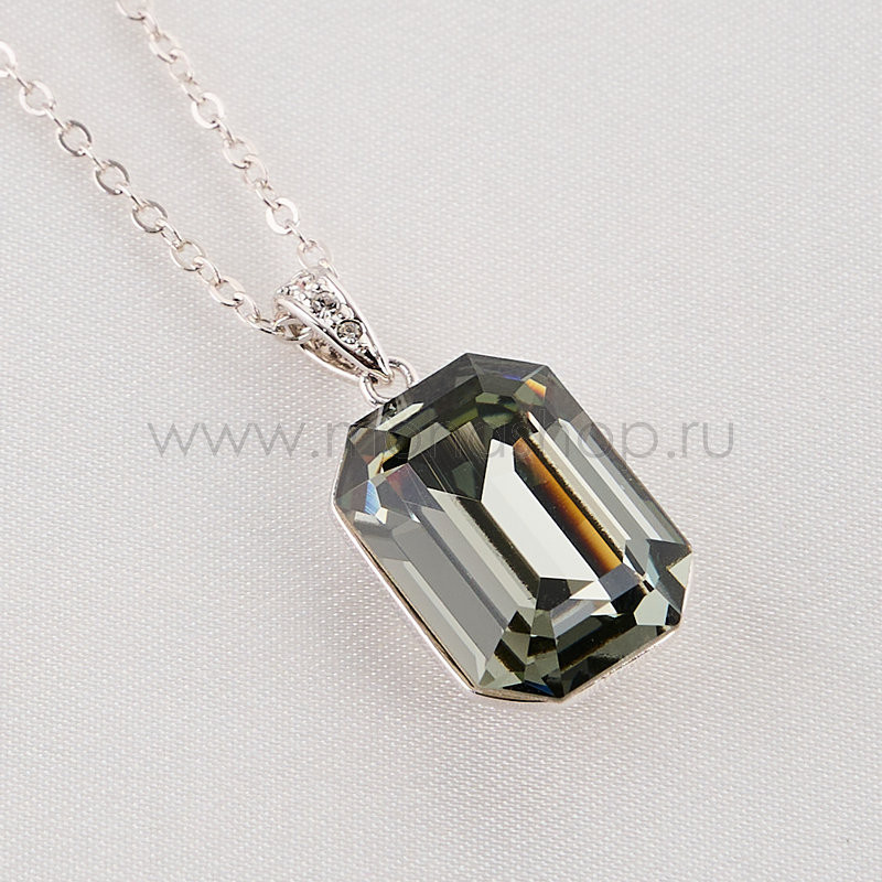 Кулон Черный бриллиант с кристаллом Swarovski, покрытие - родий