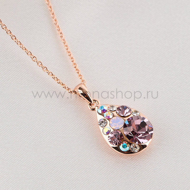 Кулон Блестящие капли с розовыми кристаллами Swarovski