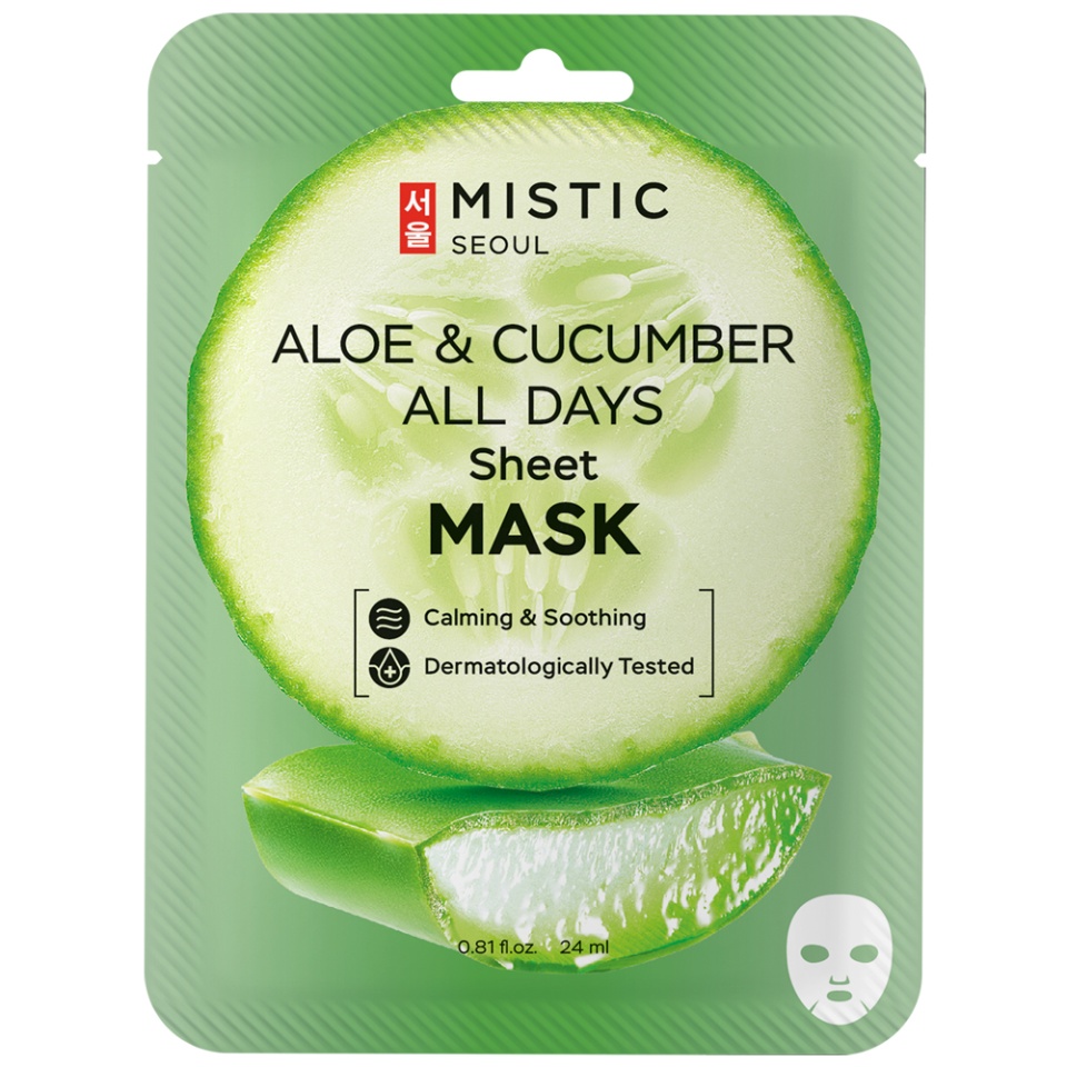 39 рMISTIC ALOE & CUCUMBER ALL DAYS Sheet mask Тканевая маска для лица с экстрактами огурца и алоэ 24мл