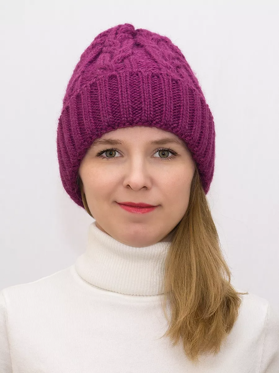 Шапка зимняя женская Джессика (Цвет фуксия), размер 54-58, шерсть 30%
