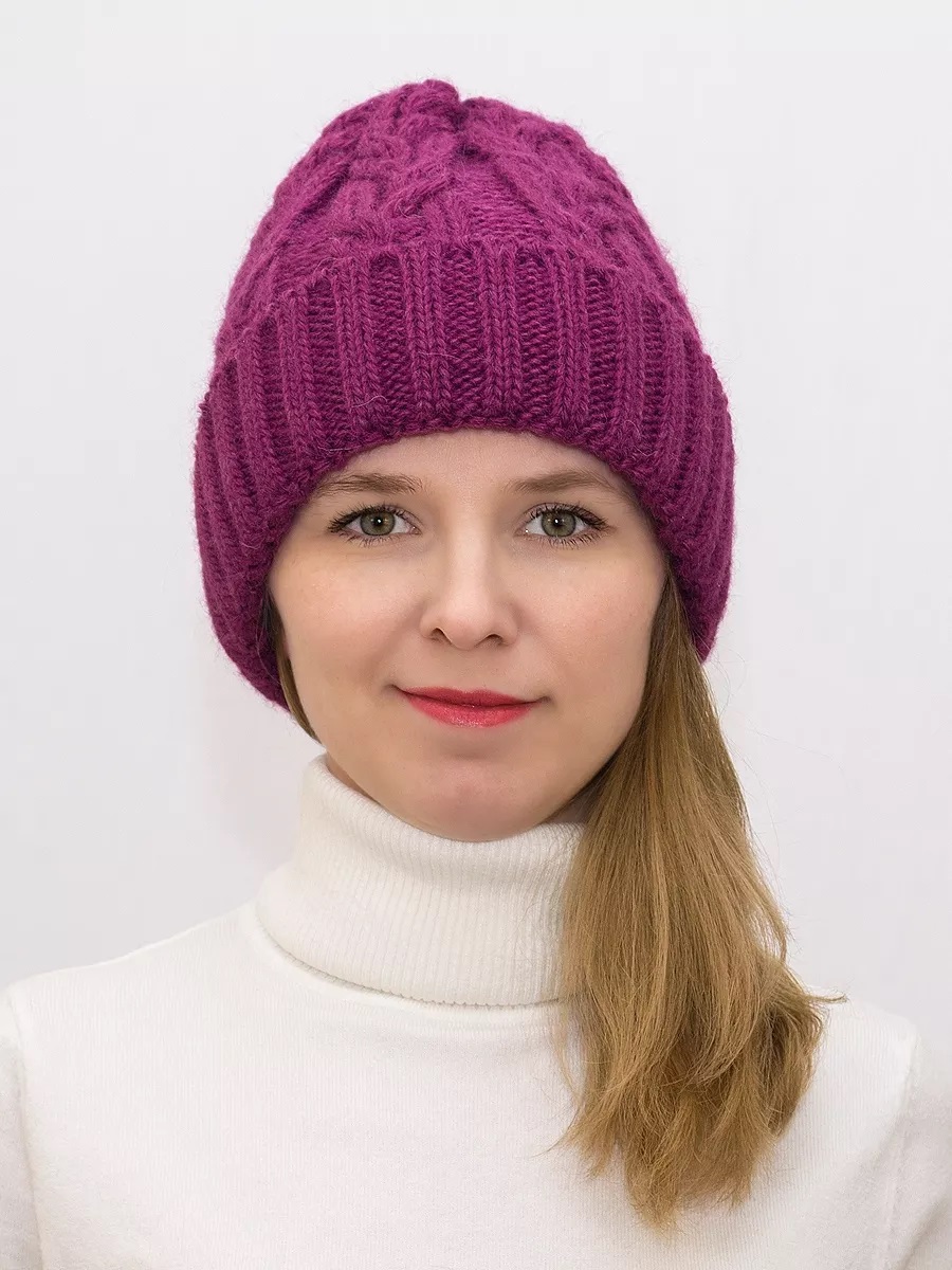 Шапка зимняя женская Джессика (Цвет фуксия), размер 54-58, шерсть 30%