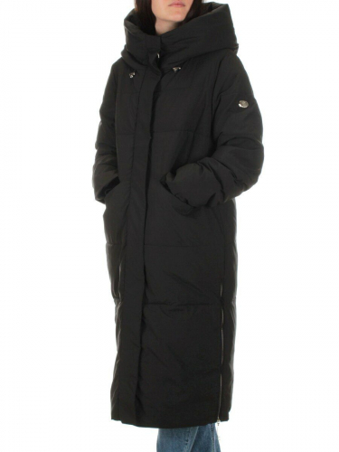 22373 BLACK Пальто зимнее женское облегченное (150 гр. холлофайбера) размер 50