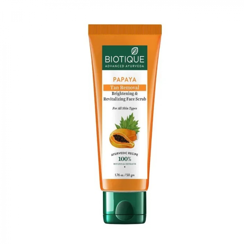 BIOTIQUE Papaya tan removal & revitalizing face scrub Восстанавливающий скраб для лица с мякотью и семянами папайи 50г