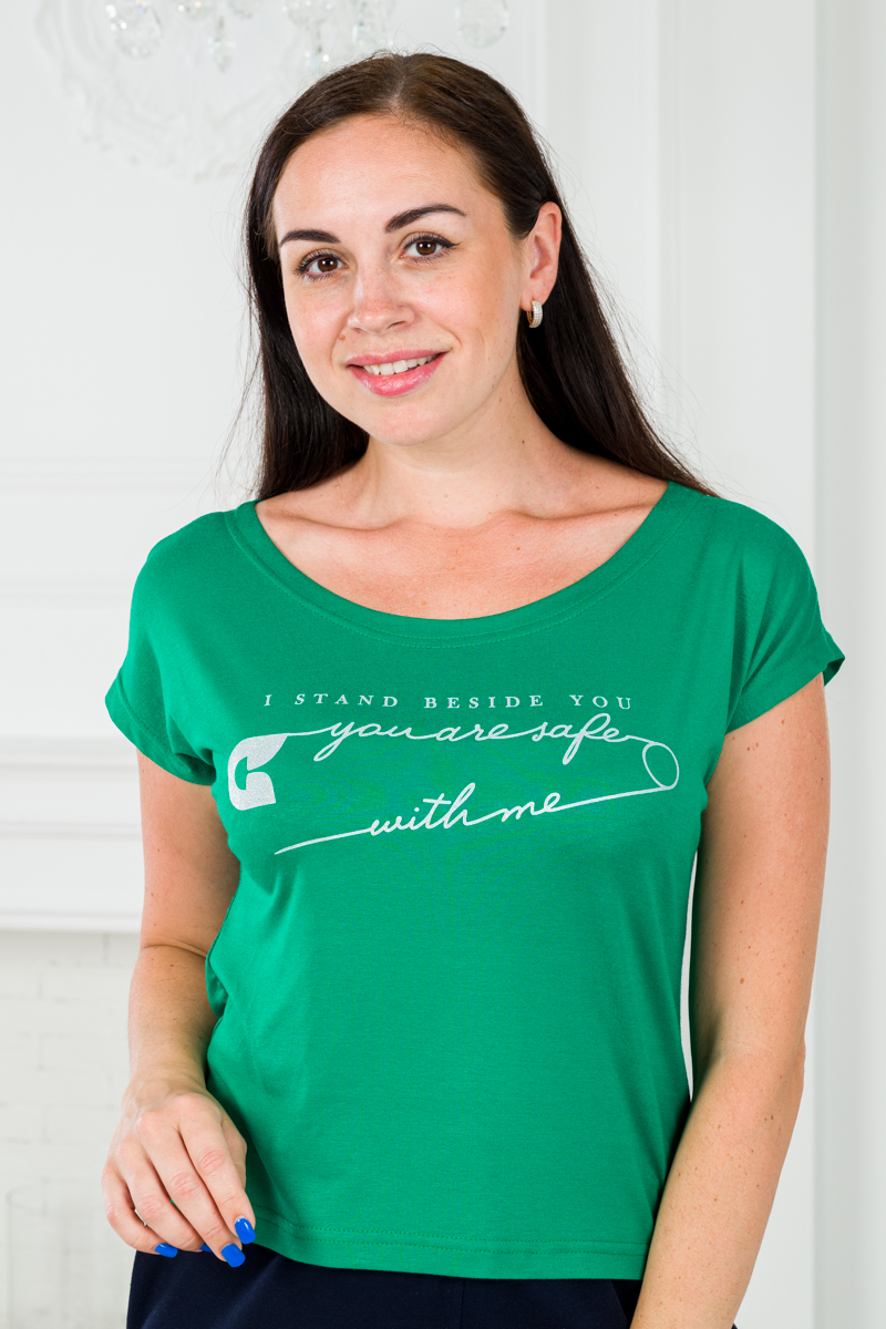 Футболка женская из вискозы Лирика зеленый You are safe
