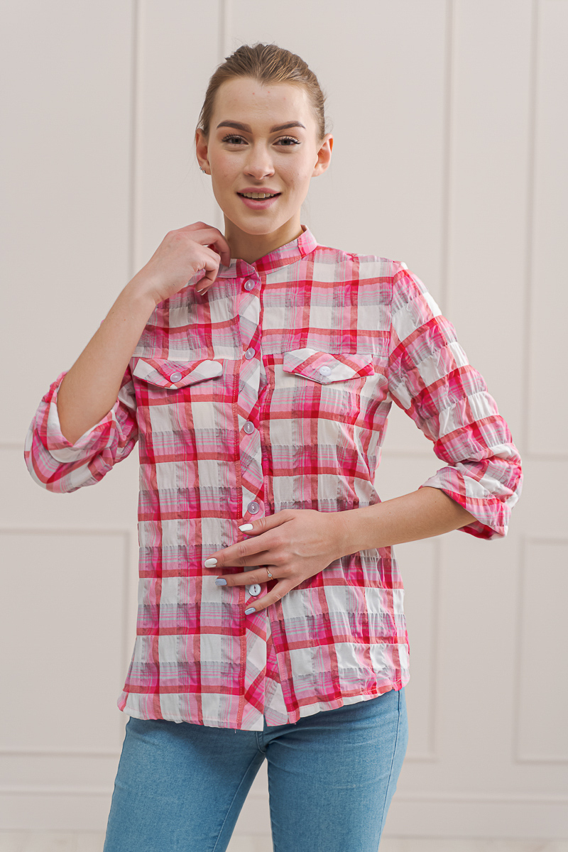 Туника женская из жатки Лесси Розовая клетка