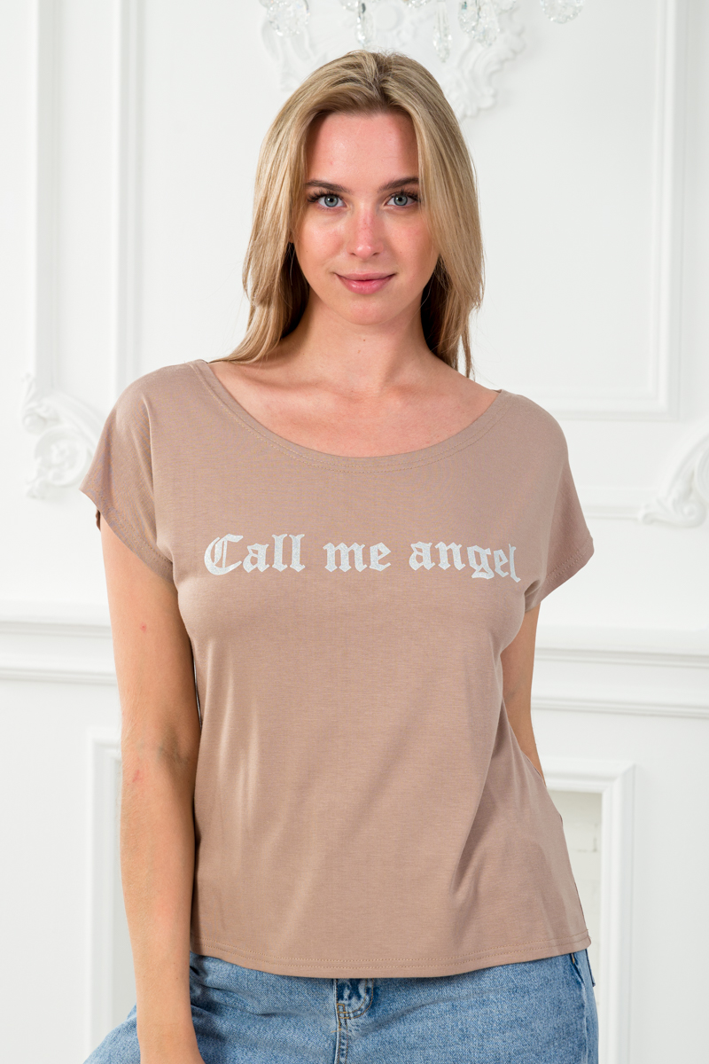 Футболка женская из вискозы Лирика кофе Call me angel