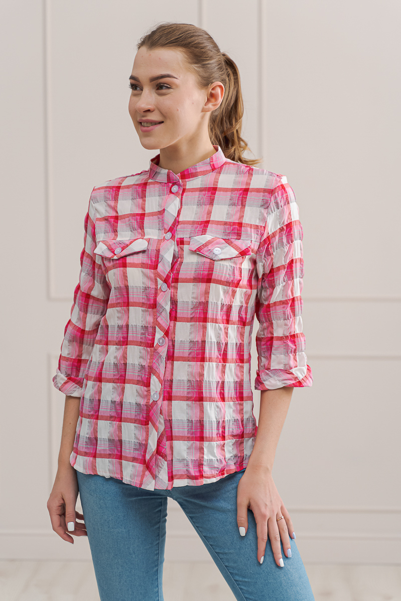Туника женская из жатки Лесси Розовая клетка