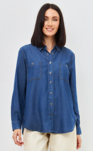 Рубашка женская джинсовая с длинным рукавом P312-0310-1 синяя