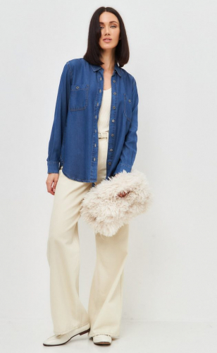 Рубашка женская джинсовая с длинным рукавом P312-0310-1 синяя