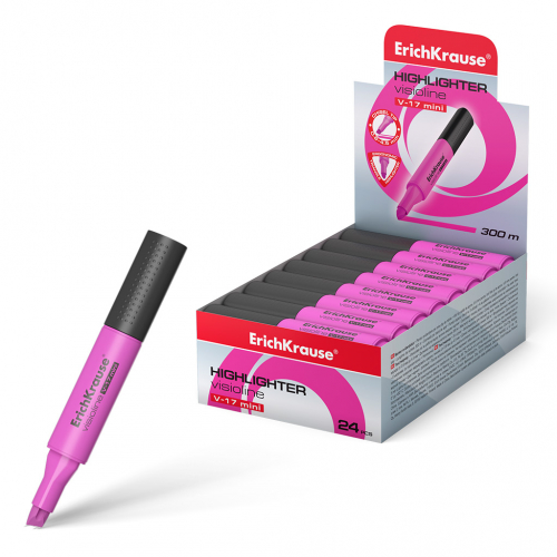 Текстмаркер ErichKrause® Visioline V-17 Mini, цвет чернил розовый (в коробке-дисплее по 24 шт.)
