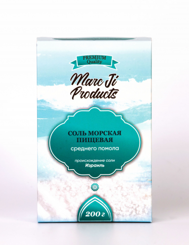 Соль морская пищевая среднего помола, Израиль / 200 г / коробка/ Marc Ji Products™