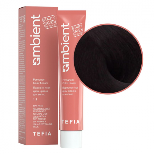TEFIA Ambient 3.77 Перманентная крем-краска для волос / Темный брюнет интенсивный фиолетовый, 60 мл