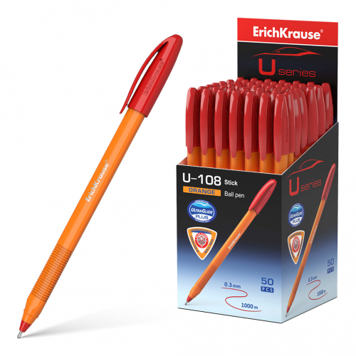 Ручка шариковая ErichKrause® U-108 Orange Stick 1.0, Ultra Glide Technology, цвет чернил красный (в коробке по 50 шт.)