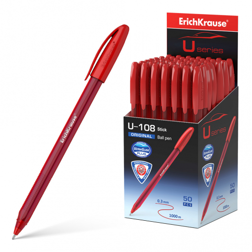 Ручка шариковая ErichKrause® U-108 Original Stick 1.0, Ultra Glide Technology, цвет чернил красный (в коробке по 50 шт.)