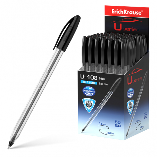 Ручка шариковая ErichKrause® U-108 Classic Stick 1.0, Ultra Glide Technology, цвет чернил черный (в коробке по 50 шт.)