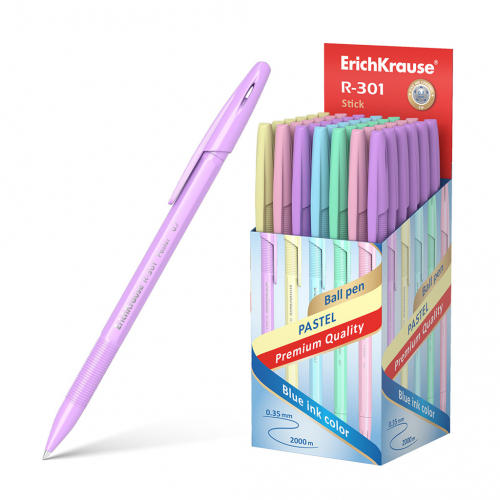 Ручка шариковая ErichKrause® R-301 Pastel Stick 0.7, цвет чернил синий (в коробке по 50 шт.)