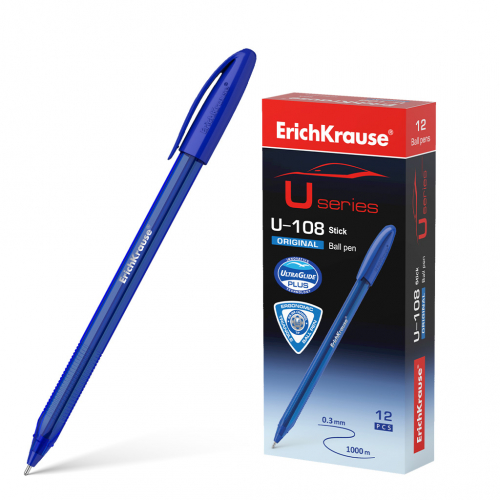 Ручка шариковая ErichKrause® U-108 Original Stick 1.0, Ultra Glide Technology, цвет чернил синий (в коробке по 12 шт.)