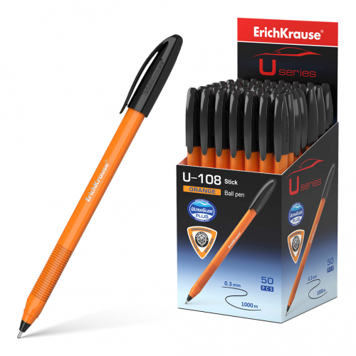 Ручка шариковая ErichKrause® U-108 Orange Stick 1.0, Ultra Glide Technology, цвет чернил черный (в коробке по 50 шт.)