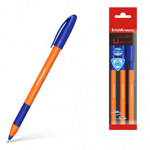 Ручка шариковая ErichKrause® U-109 Orange Stick&Grip 1.0, Ultra Glide Technology, цвет чернил синий (в пакете по 3 шт.)