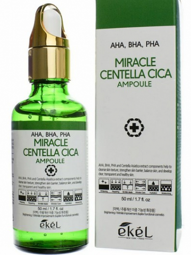 Ekel Miracle Centella Cica Ampoule AHA/BHA/PHA Green Сыворотка для лица с кислотами и экстрактом центеллы азиатской 50мл