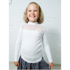 Водолазка школьная блузка для девочки с ажурной вставкой Д-251 молочная