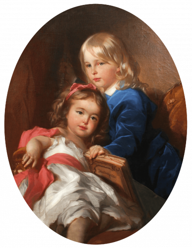 Портрет детей художника Кузи и Маруси. Пазл деревянный.