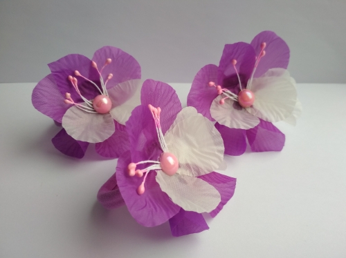 Бант на резинке Орхидея фиолетовый+розовый+белый 7-8см 