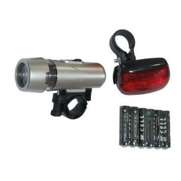 Комплект фонарь+фара SUNTEK, 3 режима, серебристые, батарейки, SH-203A103