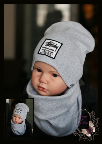 Удлиненная хлопковая шапка для мальчика «Original Design» серая