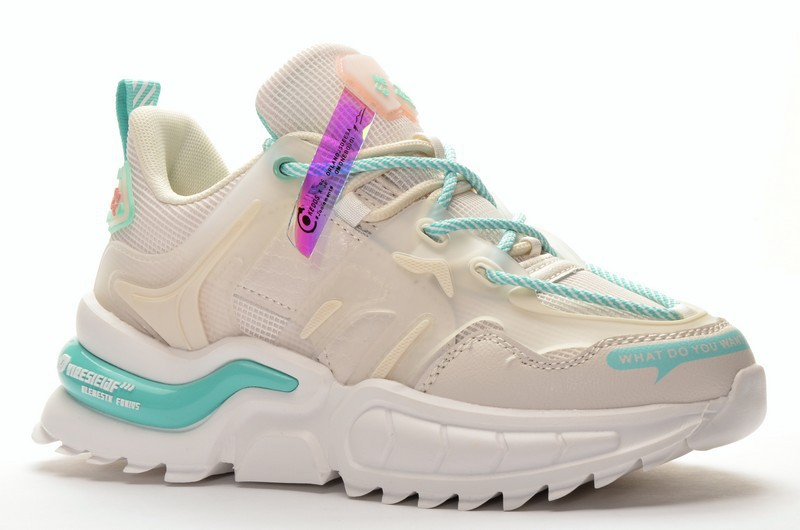 Baas DB1652-25 Кроссовки молочн-бирюз текстиль+иск кожа