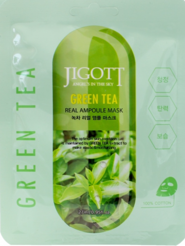 Jigott /Тканевая маска для лица с экстрактом зелёного чая. 10 шт.