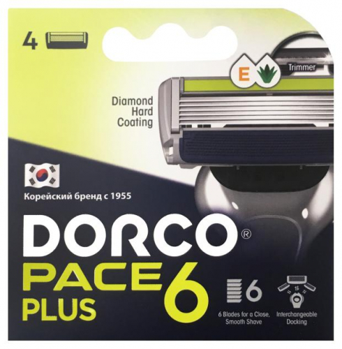 Dorco Pace 6 Plus сменные кассеты для бритья, 6 лезвий, 4 кассеты