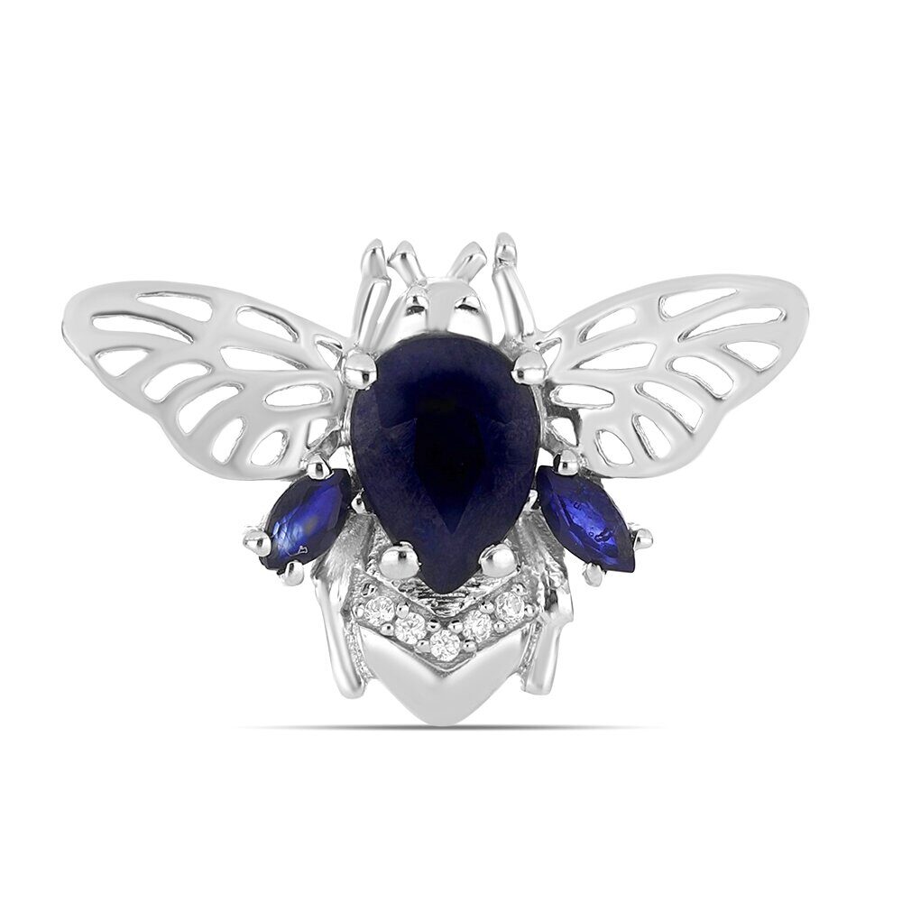 Брошь из серебра сапфир корунд, Мотылек