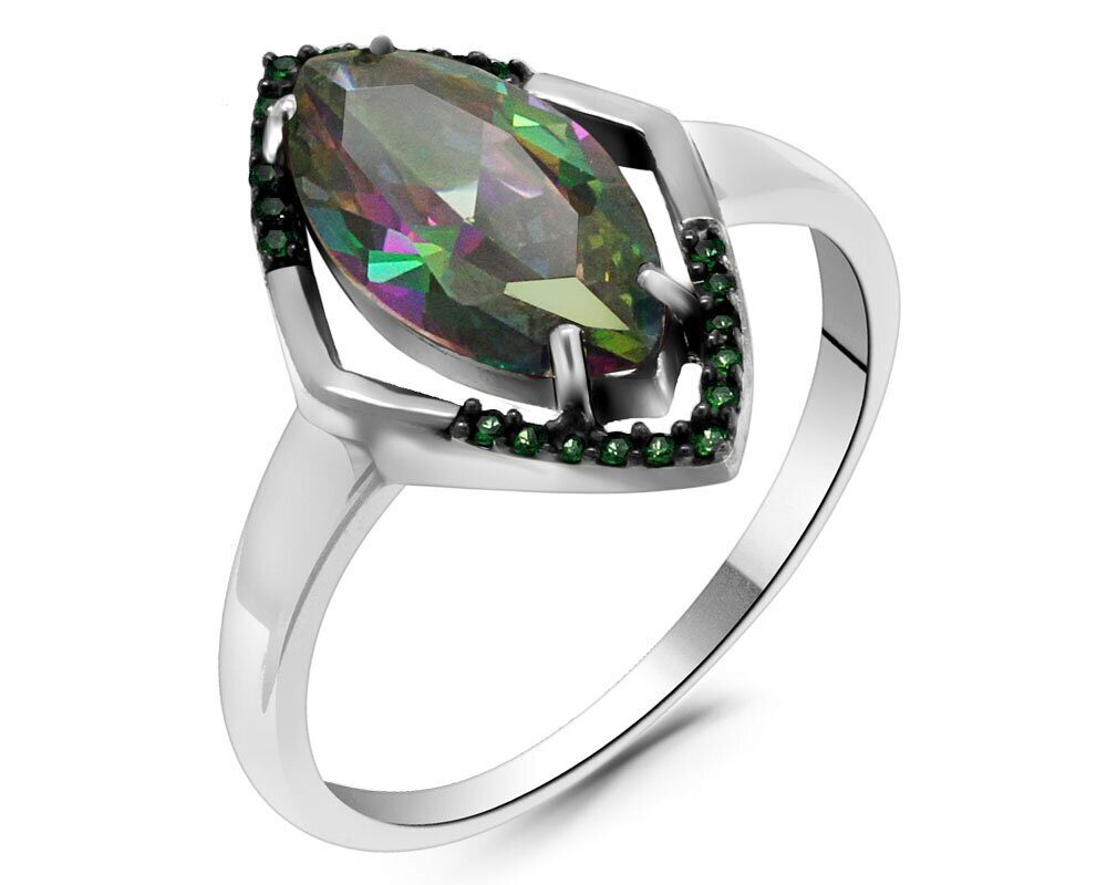 Кольцо из серебра мистик кварц, наноизумруд, Камея