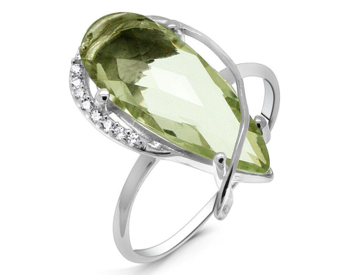 Кольцо из серебра зеленый аметист, Волна