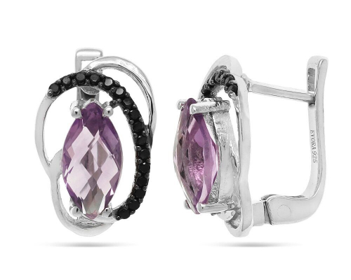 Серьги из серебра аметист, шпинель, Ажур