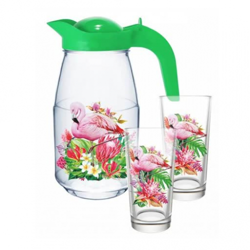 Набор для воды 3 пр.(Кувшин 1500 мл+2 стакана по 250 мл) Фламинго в тропиках