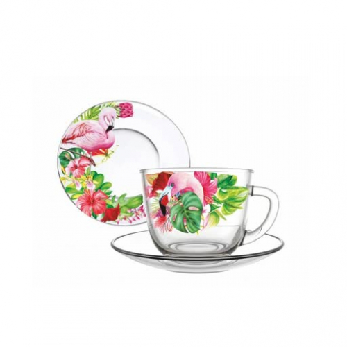 Чайная пара (чашка 200 мл; блюдце 21см) Фламинго в тропиках