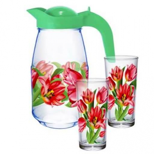 Набор для воды 3 пр.(Кувшин 1500 мл+2 стакана по 250 мл) Тюльпаны