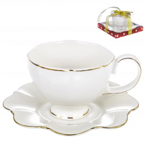 Набор чайный (2),ГРАЦИЯ,чашка 220мл+блюдце,белый с золотом, под. упак.