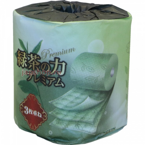 Penguin Premium Туалетная бумага трехслойная с ароматом зеленого чая, 1 рулон (4902727008412)