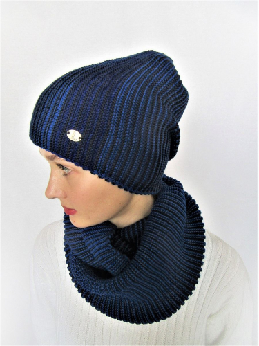 Комплект женский весенний шапка+снуд Мила (Цвет темно-синий), размер 54-56, шерсть 50%