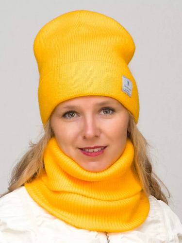 Комплект зимний женский шапка+снуд Милана (Цвет желтый), размер 52-54; 56-58