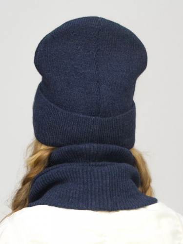 Комплект зимний женский шапка+снуд Милана (Цвет темно-синий), размер 52-54; 56-58