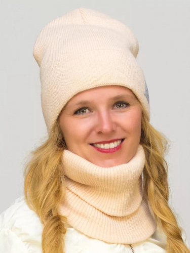 Комплект зимний женский шапка+снуд Милана (Цвет светло-бежевый), размер 52-54; 56-58